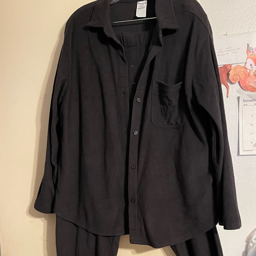 2piece light weight black soft fleece pants and top